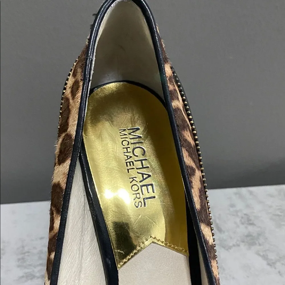 Michael Kors Leopard Cowhide and Black Stiletto Heels Size 8